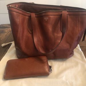 Fossil leather Sydney shopper tote and wallet